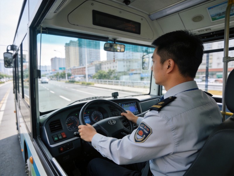 公交车司机驾驶公交车